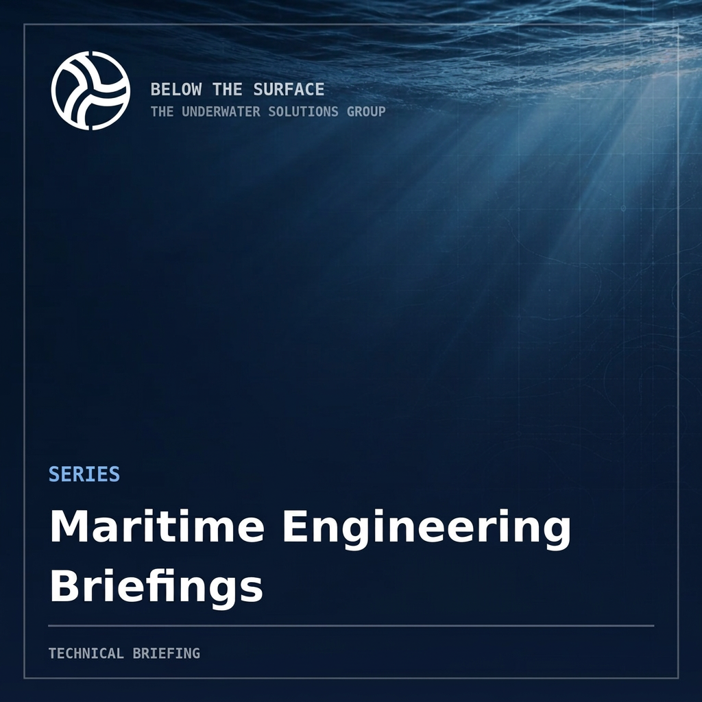 Below the Surface series artwork: navy technical grid with an abstract waterline and depth contours.
