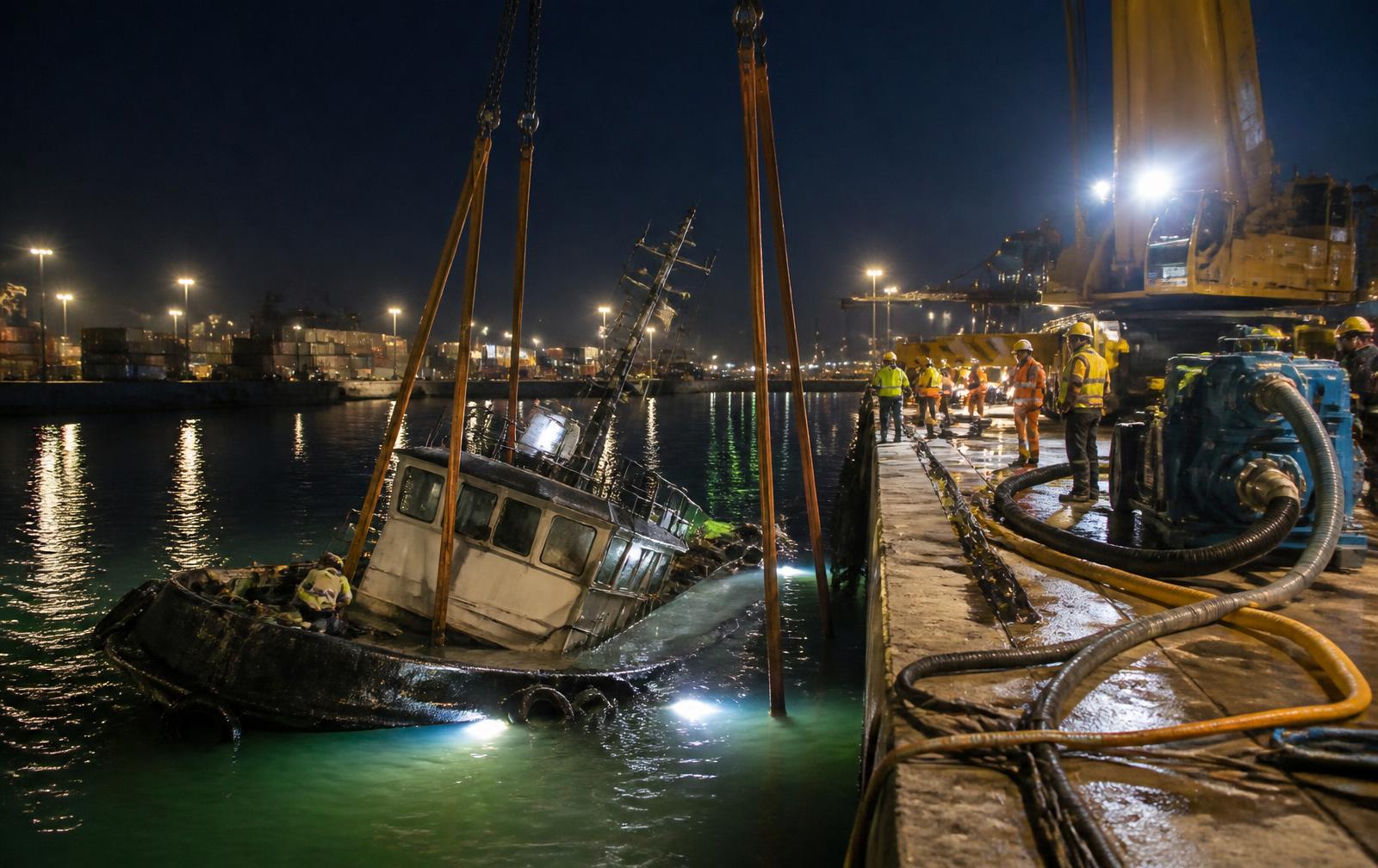 Emergency Salvage Of A Sunken Tugboat In The Port Of Antwerp